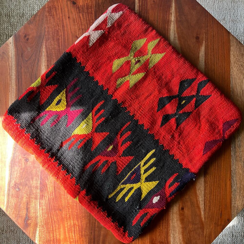 Southwest Kilim Style Woven Pillow Cover 18x18 Red Orange Black Boho Lodge Decor - Picture 14 of 15